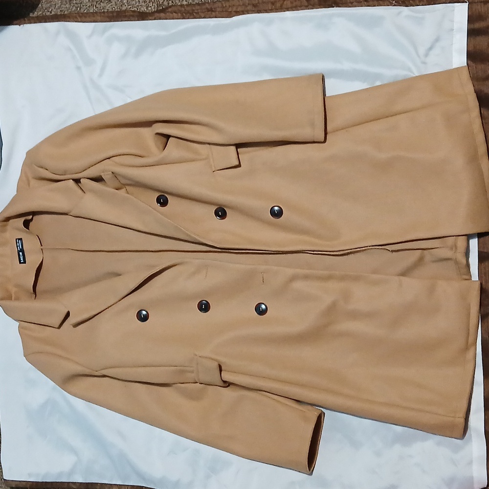 Camel Double-Breasted Trench Coat